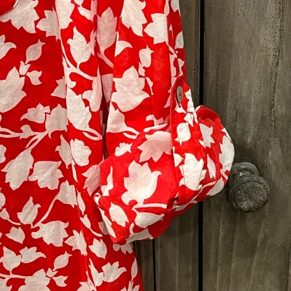 Chico's Red and White Floral Button-Down Shirt - Picture 4 of 5